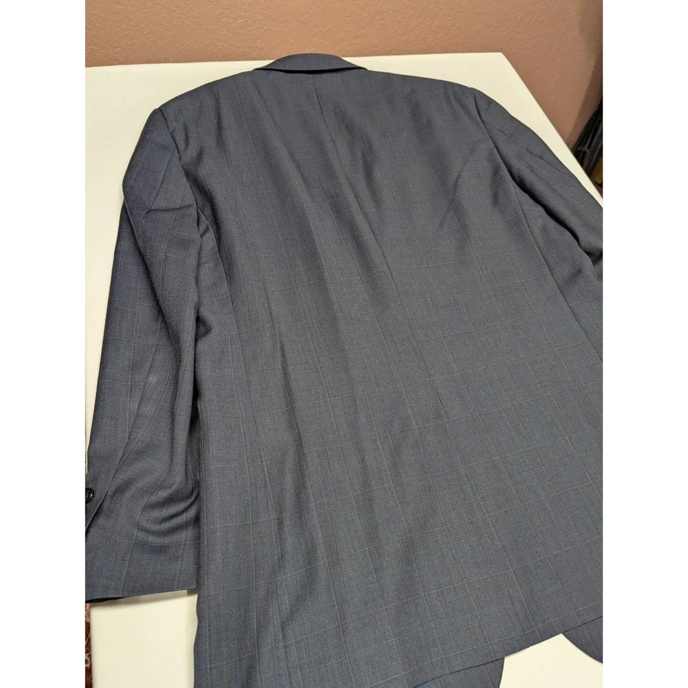 Jos A Bank Signature Collection Wool Blazer 44L Gray Blue Windowpane Sport Coat